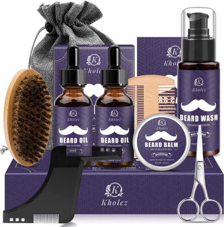 Kit para cuidado de barba con aceite champu balsamo perfil y otros accesorios KHOLEZ