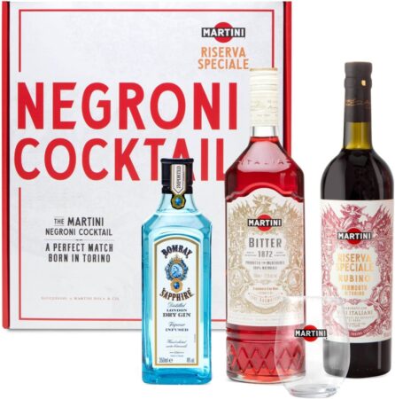 Kit para preparar coctel Martini Negroni Ginebra London Dry Vermouth y Biter Vaso de Martini